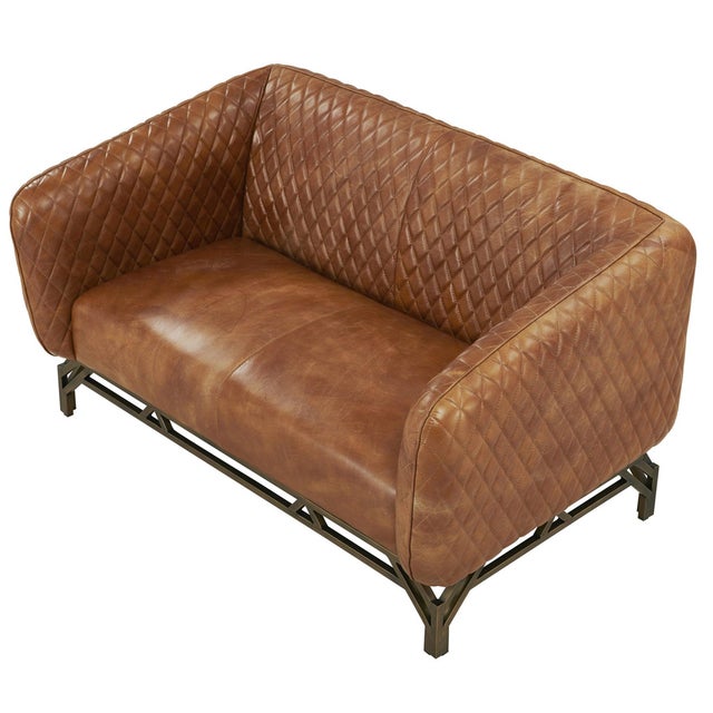 Vincent Industrial Modern Love Seat - Light Brown Leather For Sale - Image 4 of 8
