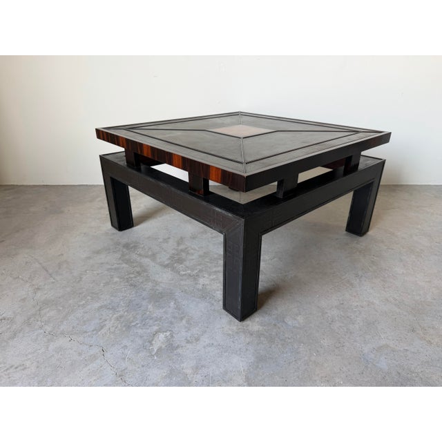 Black Vintage Hollywood Regency Asian-Inspired Greek Key Bronze & Mahogany Square Coffee Table For Sale - Image 8 of 12