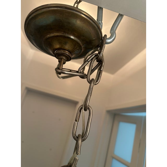 Metal Vintage Six Arm Colonial Silver-Plated Chandelier For Sale - Image 7 of 11