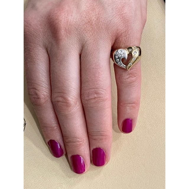 Heart Shape Two-Tone Gold Diamond Cocktail 14 Karat Gold Ring For Sale - Image 10 of 18