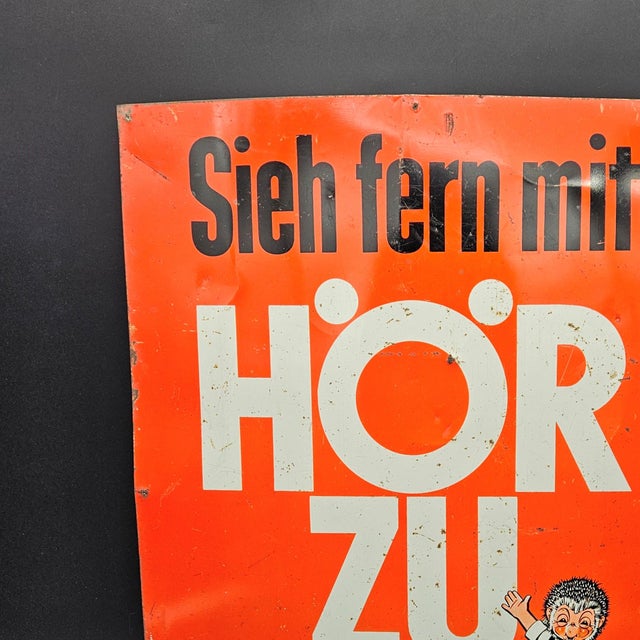Vintage Flat Metal Sign from Hörzu Featuring Mecki, 1950s, in Good conditions. Designed 1950 to 1959