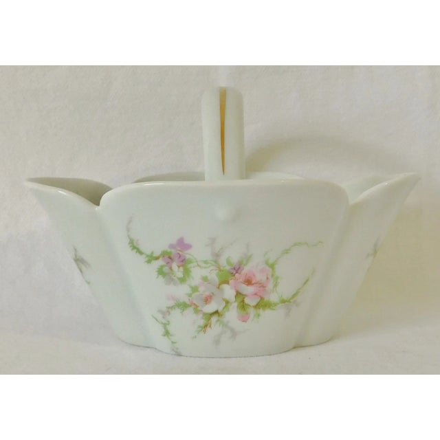 Small Vintage Mid-Century Haviland Limoges France Pink Flowers Porcelain Basket For Sale - Image 9 of 9