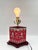 Wood Vintage Chinoiserie Red Ceramic Diamond Shaped Lamp For Sale - Image 7 of 11