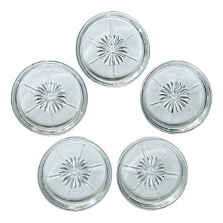 Vintage Starburst Clear Glass Coasters- Set of 5 For Sale