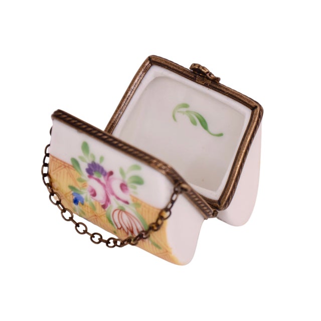 Metal Limoges Numbered Yellow Flower Purse Box For Sale - Image 7 of 7