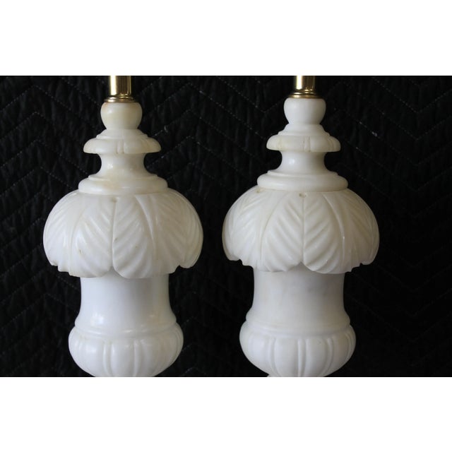 Mid-Century Modern 1940s Carved Alabaster Table Lamps - a Pair For Sale - Image 3 of 7