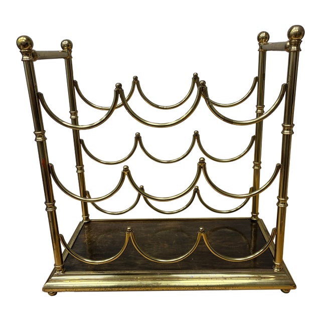 Vintage Italian Brass Mid-Century 9-Bottle Wine Rack For Sale