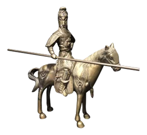 Vintage Chinese Brass Warrior on Horse Statue