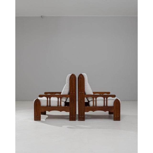 1970s French Brutalist Upholstered Armchairs with Carved Details - A Pair For Sale - Image 4 of 18