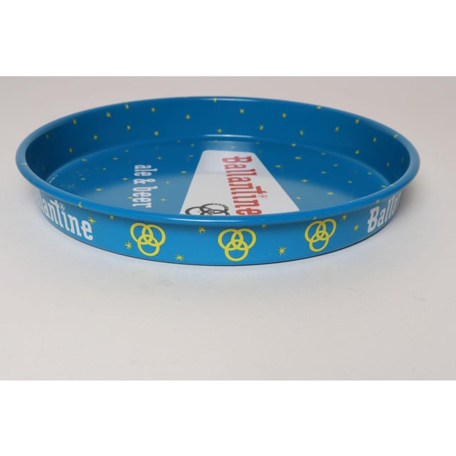 1950s Vintage High Gloss Blue Enameled Metal Double-Sided Ballantine Beer Tray For Sale - Image 5 of 17
