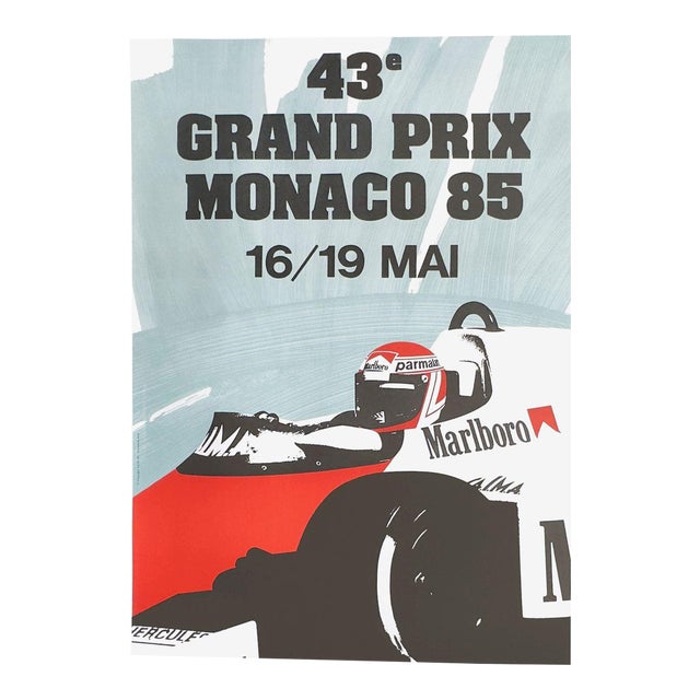 1985 Monaco Grand Prix Automobile Lithograph Poster Reissue For Sale