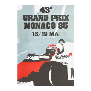 1985 Monaco Grand Prix Automobile Lithograph Poster Reissue