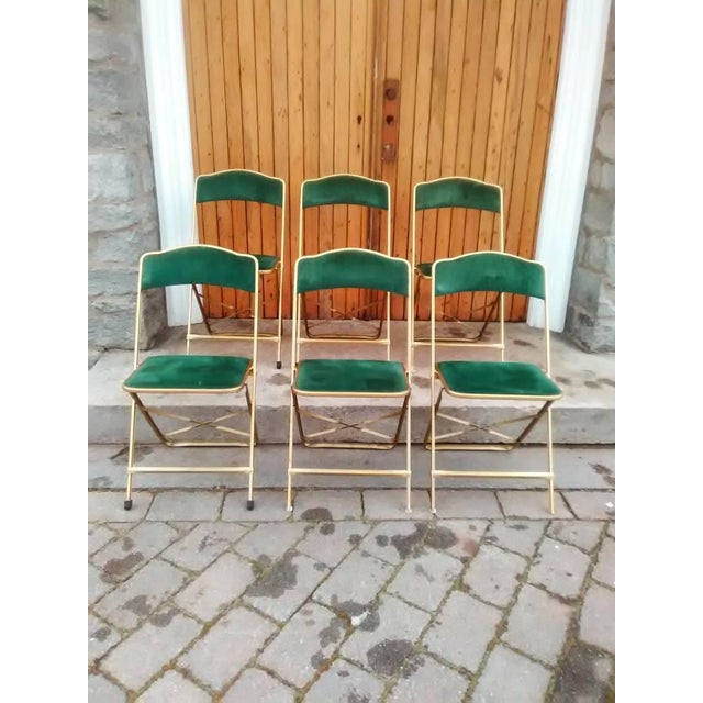 Vintage A. Fritz & Co. Green Velvet Folding Chairs Set of 6 Chairish