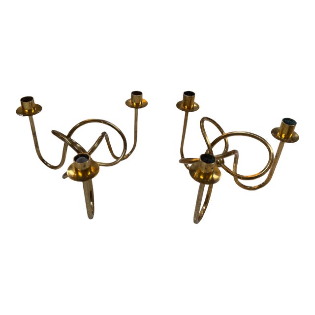1970s Italian Brass Candelabras - a Pair For Sale