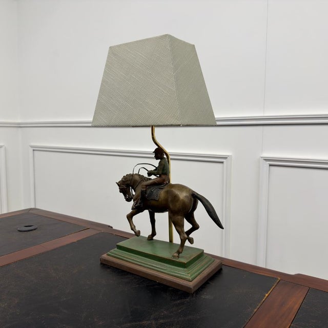 Classic English Bronze Horseman Table Lamp For Sale - Image 3 of 10