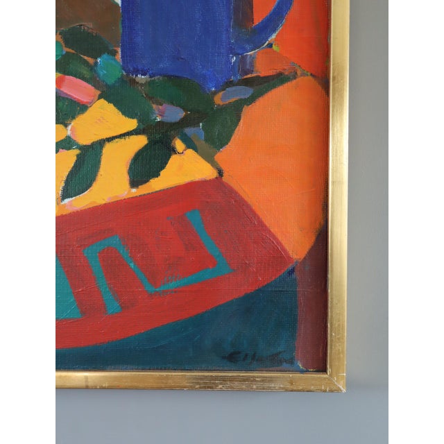 Textile Mid-Century Modern 'White Roses' Vintage Original Swedish Still Life Oil Painting by Swedish Artist Eric Elfvén (1921–2008), Framed For Sale - Image 7 of 12