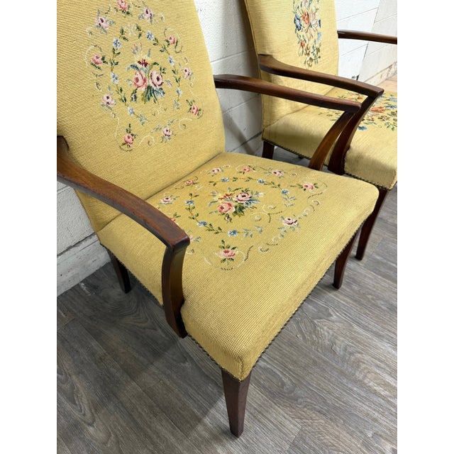 Vintage Mid Century Modern MCM Needlepoint Armchairs - Pair For Sale In Kansas City - Image 6 of 13