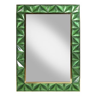 Italian Handmade Wall Mirror with Brass Frame and Murano Glass For Sale
