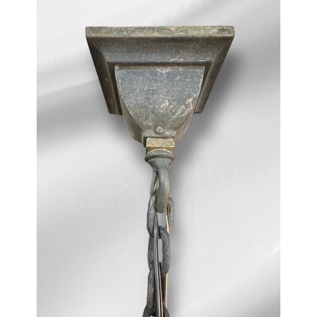 Metal 1910s Arts and Crafts Leaded Glass Chandelier For Sale - Image 7 of 10