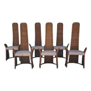 1970s Wicker Cathedral Chairs (6) Attr to Danny Ho Fong For Sale
