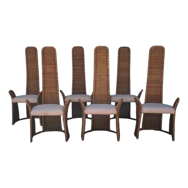 1970s Wicker Cathedral Chairs (6) Attr to Danny Ho Fong For Sale