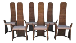 1970s Wicker Cathedral Chairs (6) Attr to Danny Ho Fong