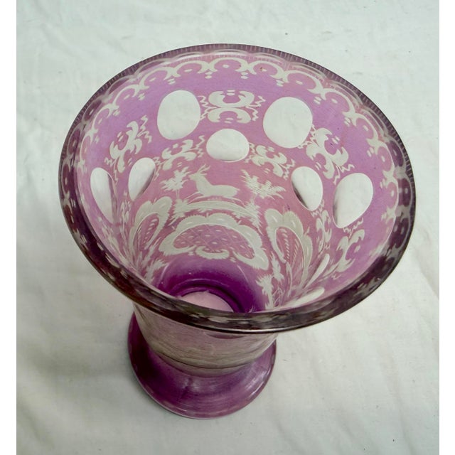 Glass Antique Handmade Engraved German Purple Cut to Clear Glass Vase Cup Chalice For Sale - Image 7 of 10