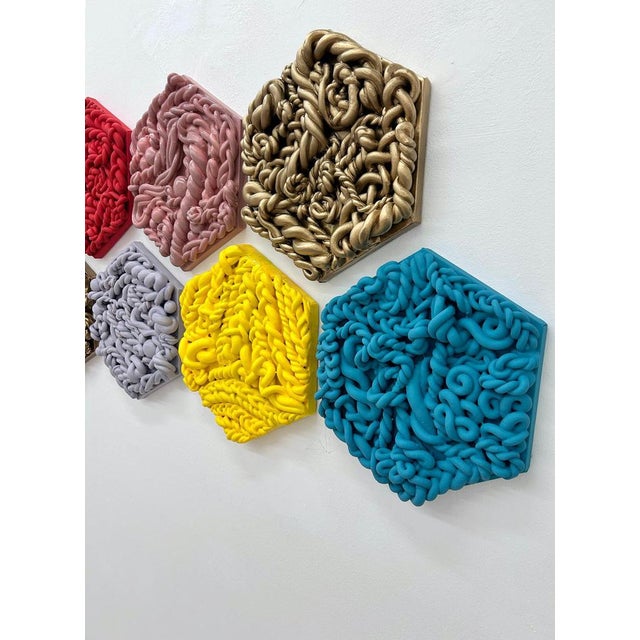 Sculpture Materials Lilac Grey Sculptural Hexagonal Fake Marshmallow Series Wall Art in Clay For Sale - Image 7 of 9