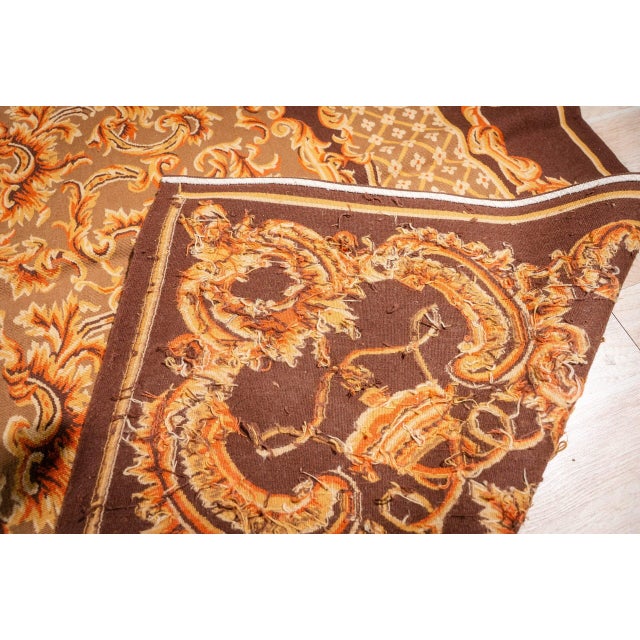 Textile 9x12 Vintage Aubusson Flat Weave Wool Rug, Brown Baroque Medallion For Sale - Image 7 of 14