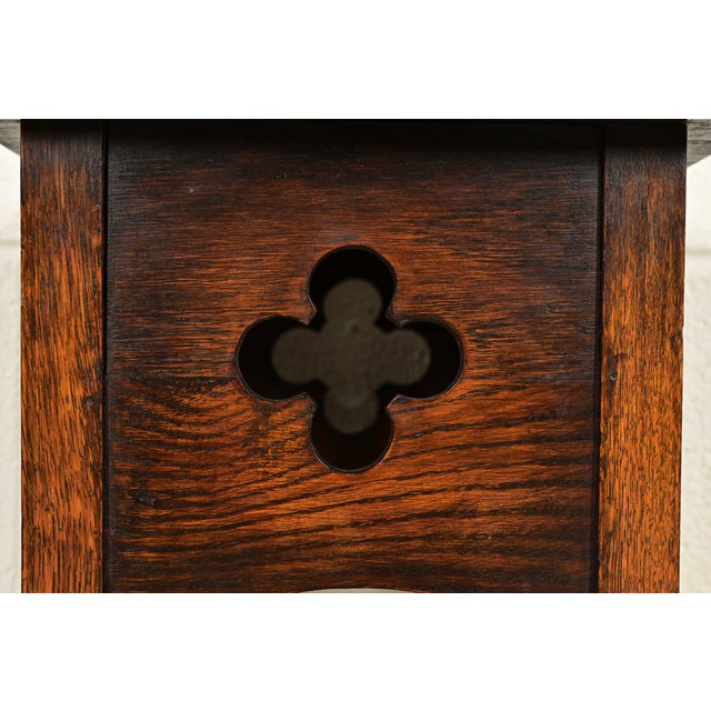 Brown Stickley Brothers Style Antique Mission Oak Arts & Crafts Cutout Tabouret Side Table, Circa 1905 For Sale - Image 8 of 10