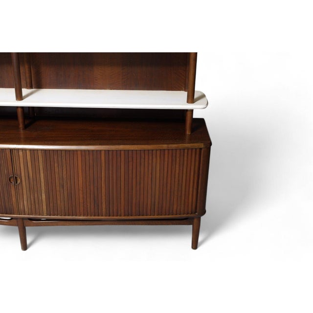 Wood Kurt Olsen Wall Unit / Tall Walnut Sideboard With Tambour Doors For Sale - Image 7 of 10