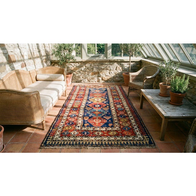 1930s Blue Navy Geometric Tribal Antique Persian Kurdish Rug 4'2" X 9'10" Handknotted Wool Carpet For Sale In New York - Image 6 of 8
