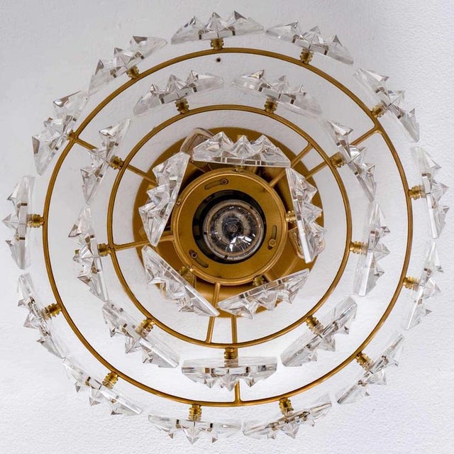 Gold Round Crystal Glass and Brass Flush Mount from Kinkeldey, Germany, 1970s For Sale - Image 8 of 12