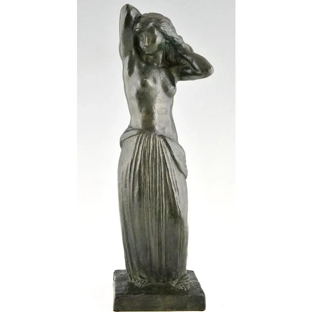 Art Deco bronze sculpture standing nude with drape by the French artist Georges Gori with foundry mark Susse Frères, lost...