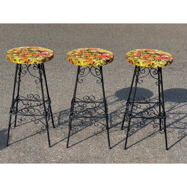 Set of 3 solid iron heavy stools please look at pictures for overall details and measurements feel free to email with and...