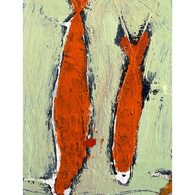 2020s Christiane Corcelle "Bittersweet" Mixed Media on Board, Abstract Still Life With Orange Fish and Flowers, 2025 For Sale - Image 5 of 8