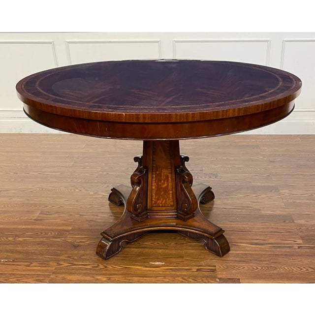 Brown Regency Style 48” Round Foyer Table by Leighton Hall - Showroom Sample For Sale - Image 8 of 12