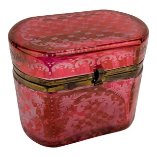 Late 19th Century, Bohemian Cranberry Overlay & Gilt Bronze Hinged Casket Box For Sale