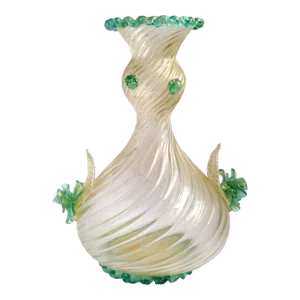 Murano Barovier Toso Vintage Green Roses Gold Flecks Italian Art Deco Style Glass Midcentury Flower Vase