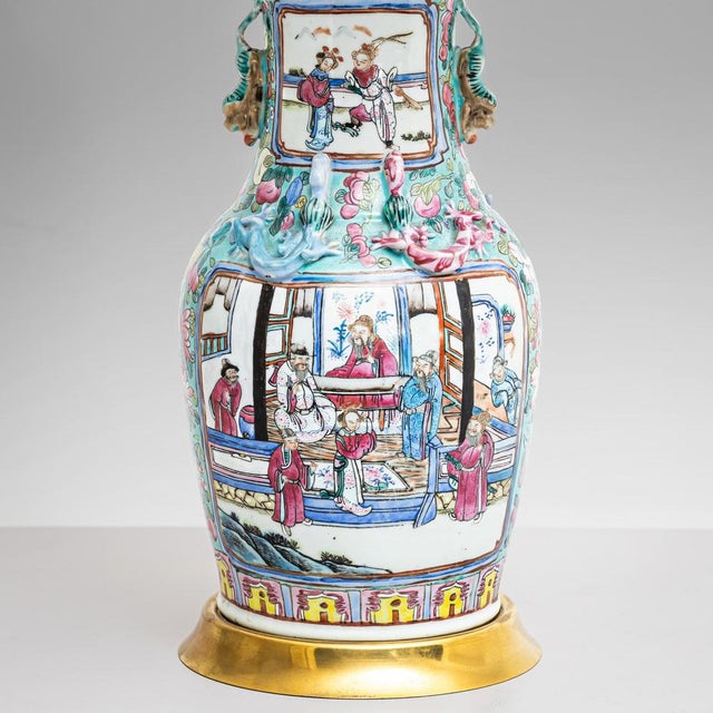 Antique Chinese Table Lamps with Porcelain Base, Set of 2 For Sale - Image 6 of 9