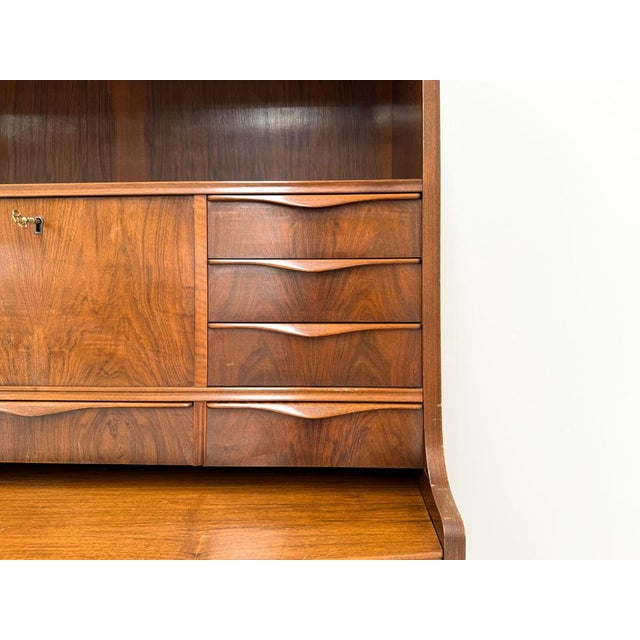 Brown Walnut Secretary with Wave Front by Erling Torvits, Denmark, 1960s For Sale - Image 8 of 11