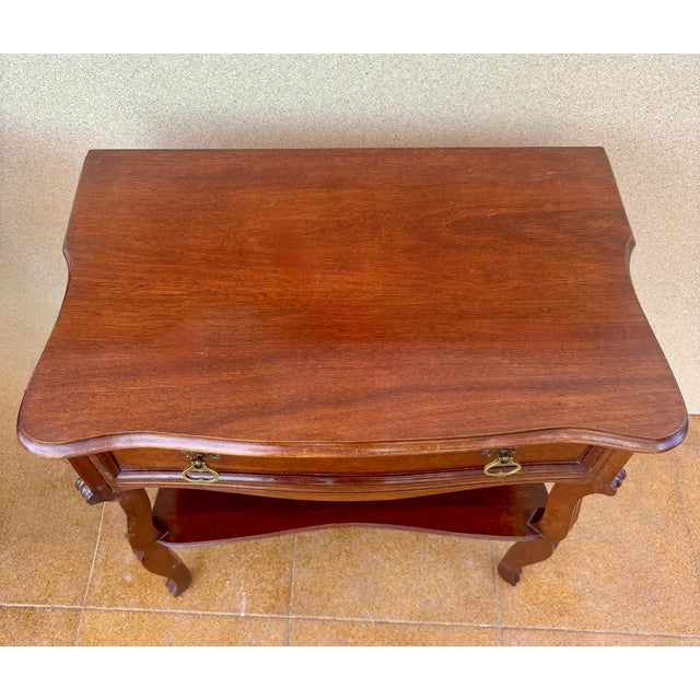 Pair of Spanish Wood Bedside Tables With Drawers and Lower Shelves, 1940s For Sale - Image 6 of 15