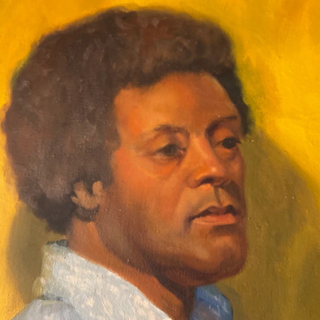 Vintage Mid Century Oil Portrait – African American Male Figure on Yellow Background, Framed (1960s–1970s) For Sale - Image 9 of 10