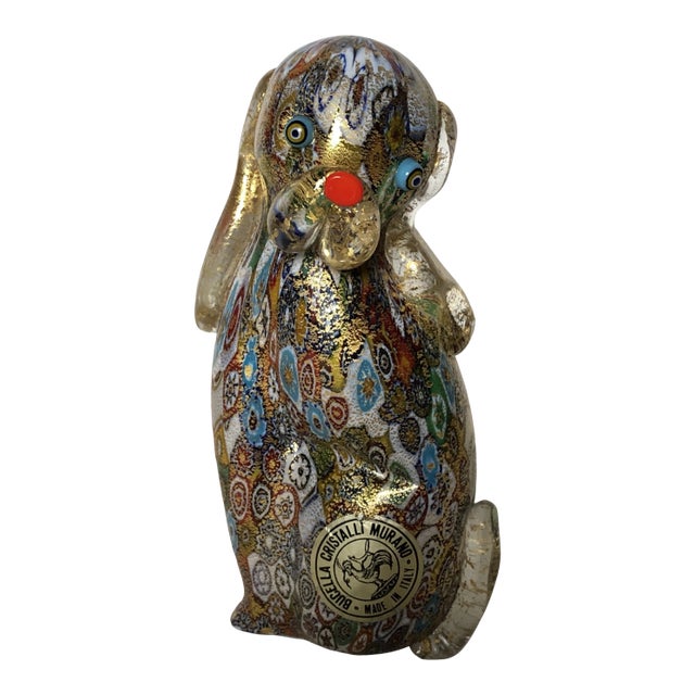 Vintage Bucella Murano Italian Hand Blown Art Glass Dog Figurine For Sale
