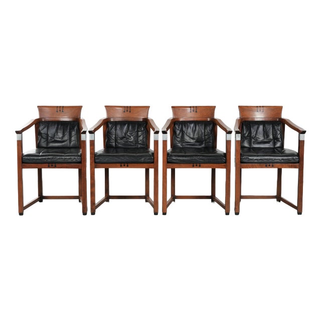 Art Deco Decoforma Series Dining Armchairs in Black Leather from Schuitema, Set of 4 For Sale