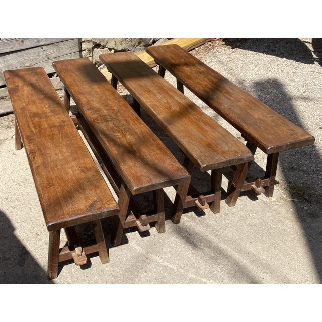 Rustic Oak Farmhouse Bench, 1950s For Sale - Image 9 of 18