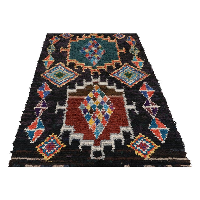 1950s Vintage Moroccan Rug in Black With Geometric Medallions, From Rug & Kilim For Sale - Image 5 of 7