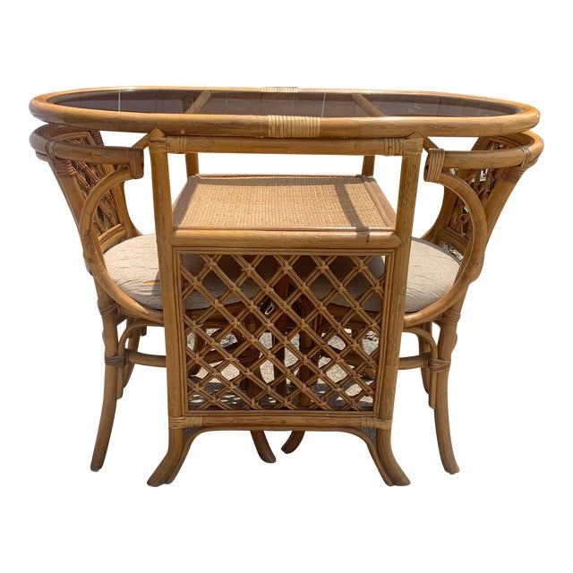 1980s Bamboo Bistro Breakfast Table with Two Chairs Set of 3 Chairish