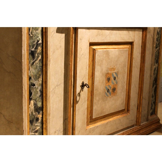 Italian Neoclassical Faux Marble Lacquer and Giltwood Open Shelves Cabinets, Set of 2 For Sale - Image 12 of 18