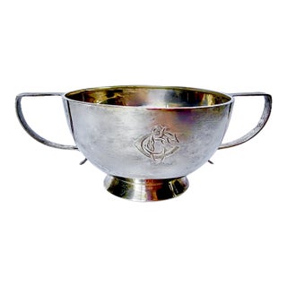 Antique Deco Style Silverplated Monogram Trophy Cup For Sale